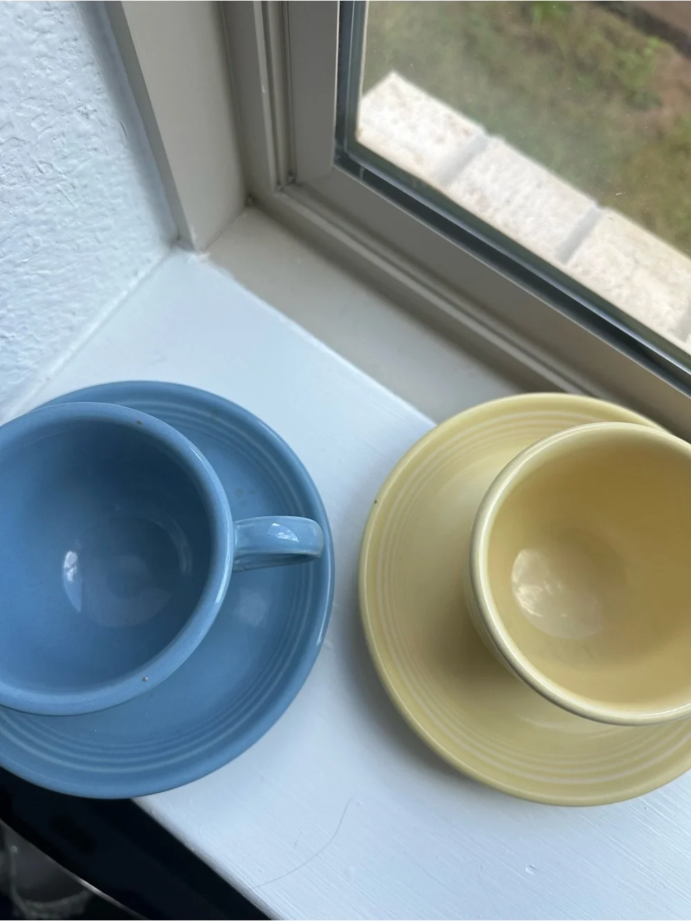 Blue and Yellow Ceramic Cup and Saucer Set